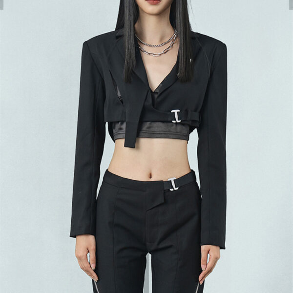 Short Cropped Navel Blazer Black Autumn