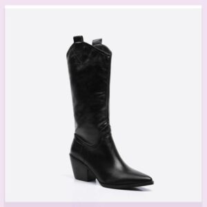 Pointed toe thick heel high boots