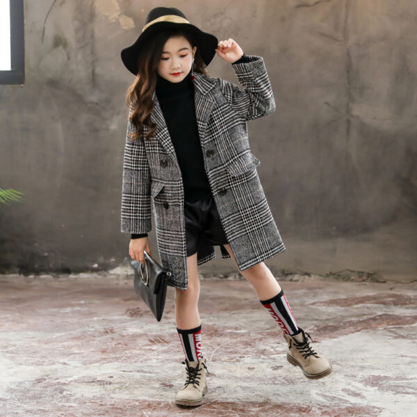 Gray plaid houndstooth coat for girls - Image 5