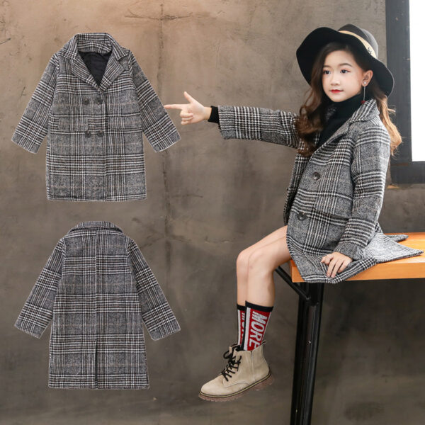 Gray plaid houndstooth coat for girls - Image 2