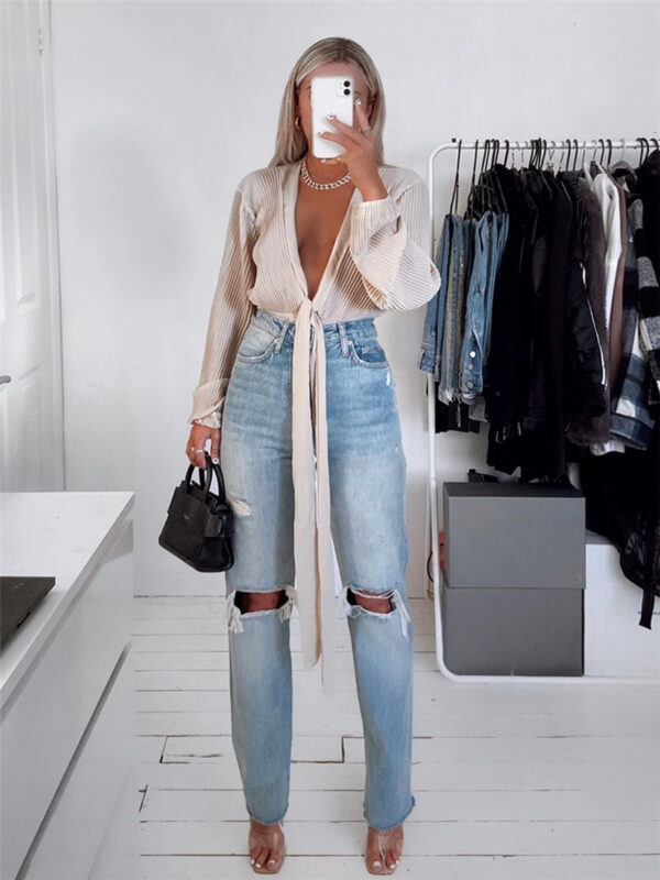 Loose Slim High-rise Ripped Straight-leg Jeans - Image 5