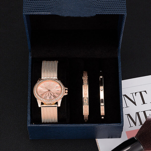 Goddess Stainless Steel Bracelet Watch Three-Piece Gift Box Set - Image 4