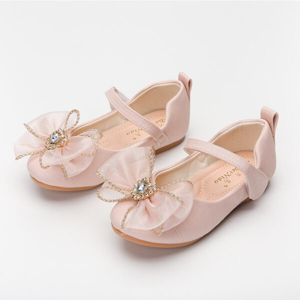 Spring New Girls' Single Shoes Cute Bow Rhinestone Soft Sole Flat Shoes - Image 2