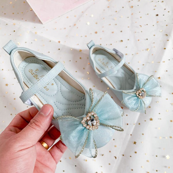 Spring New Girls' Single Shoes Cute Bow Rhinestone Soft Sole Flat Shoes - Image 3