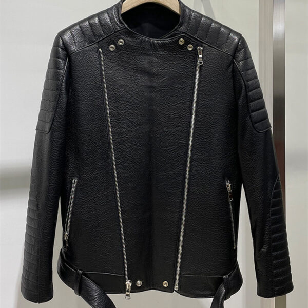 Men's Sheep Bubble Cropped Leather Jacket - Image 6