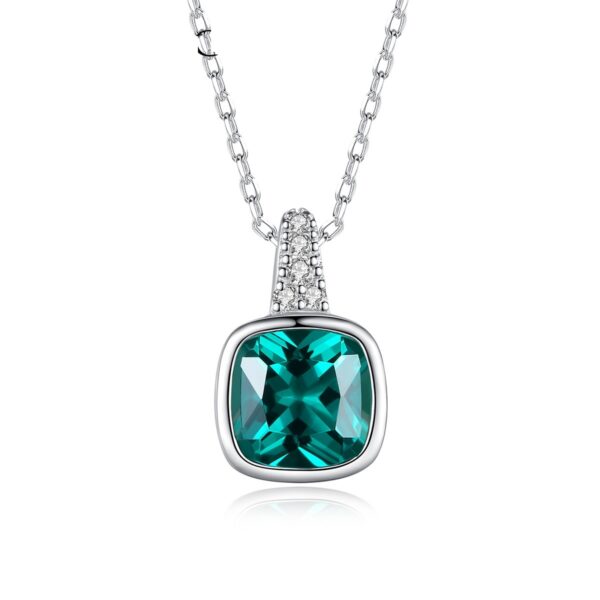 925 Sterling Silver Emerald Square Zircon-inlaid Pendant Fashion Short Necklace Women's - Image 10