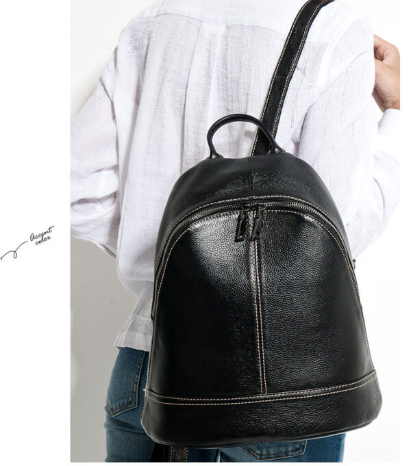 College Style Casual Top Layer Leather Backpack - Image 3