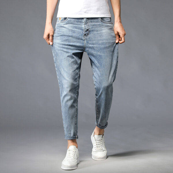 Nine-Point Washed Small Feet Jeans Straight-Leg Pants Men - Image 3