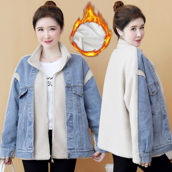 Women Denim Stitching Lamb Wool Coat Autumn And Winter - Image 2