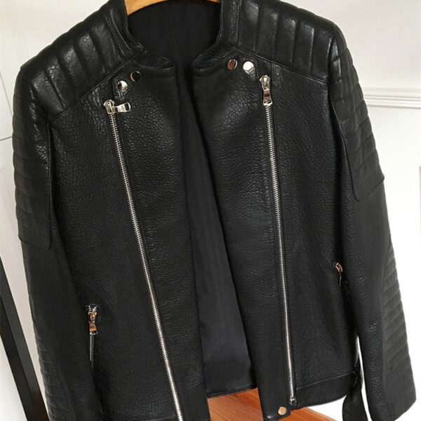 Men's Sheep Bubble Cropped Leather Jacket - Image 3