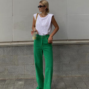 Women's High Waist Straight Wide Leg Slim Rose Red Jeans