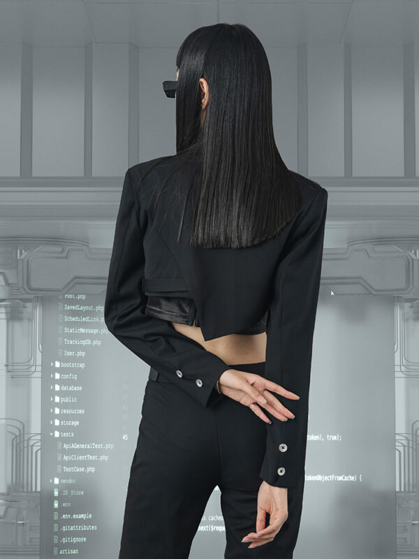 Short Cropped Navel Blazer Black Autumn - Image 6