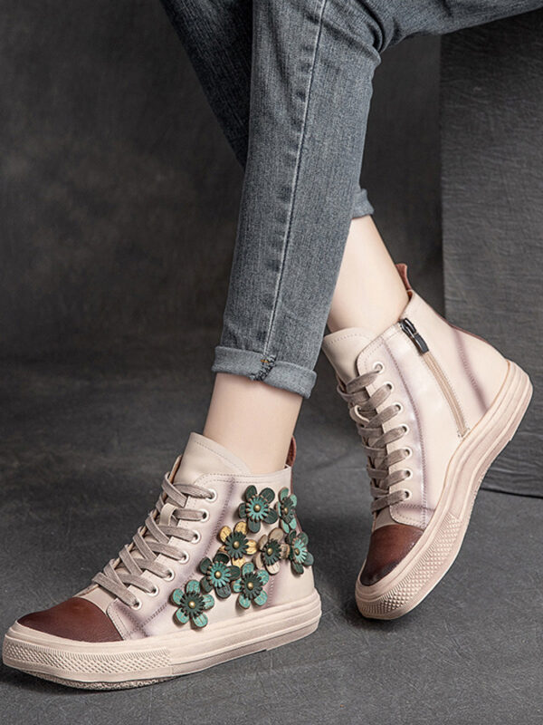 Women's Contrast Flower Square Head High-top Shoes - Image 4