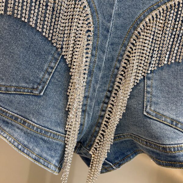 Women's Rhinestone Tassel Decorated Denim Shorts - Image 4