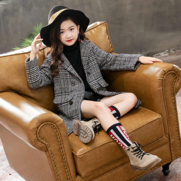 Gray plaid houndstooth coat for girls - Image 3