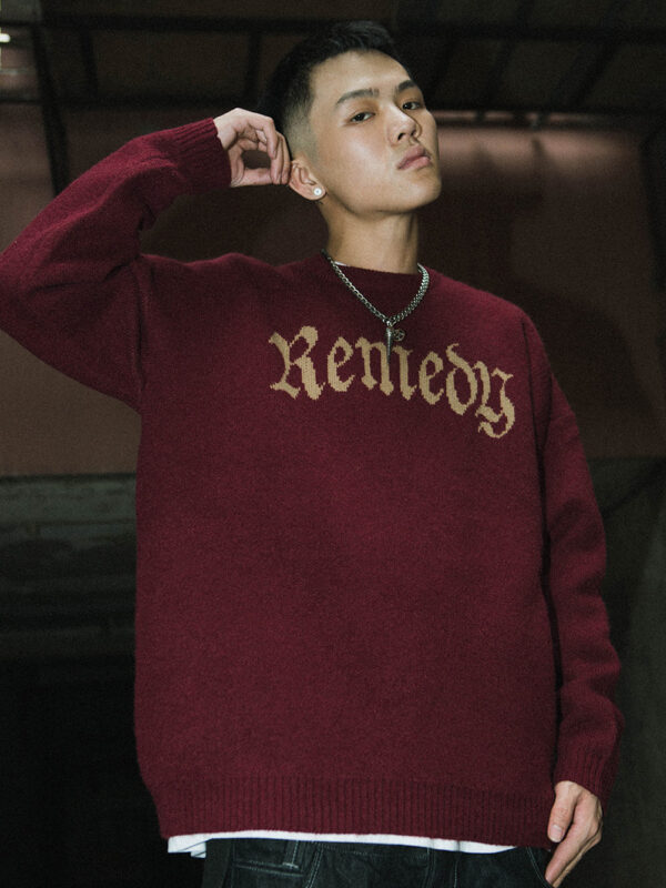 Men's Letter Devil Crew Neck Loose Sweater