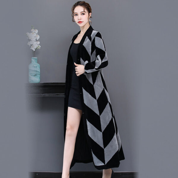 Sheep Sheared Women's Long Over-the-knee Fur Patchwork Coat - Image 2