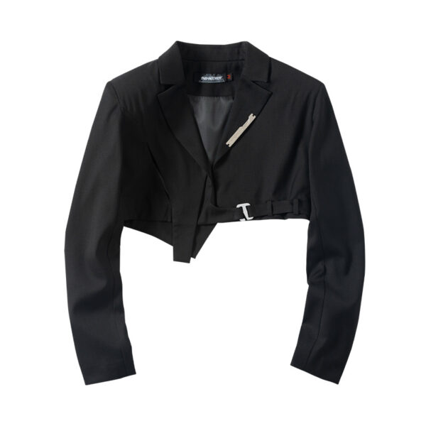 Short Cropped Navel Blazer Black Autumn - Image 2