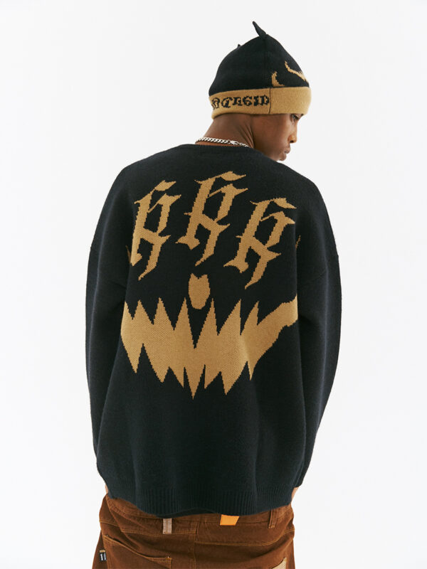 Men's Letter Devil Crew Neck Loose Sweater - Image 5