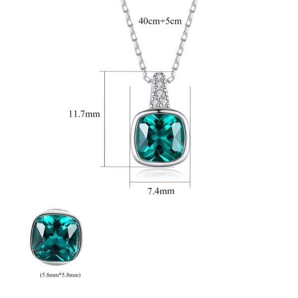 925 Sterling Silver Emerald Square Zircon-inlaid Pendant Fashion Short Necklace Women's - Image 8