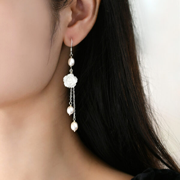 Fashionable Freshwater Pearl Camellia Earrings - Image 4