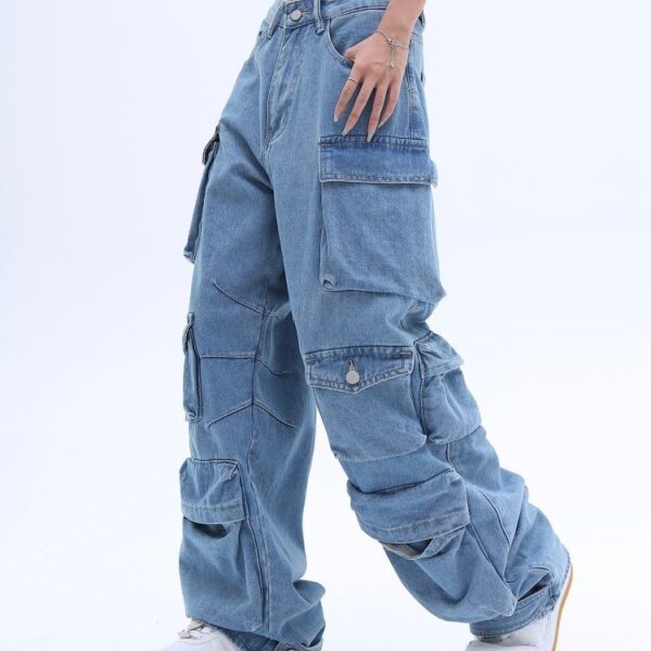 American High Street Multi-pocket Washed Baggy Jeans