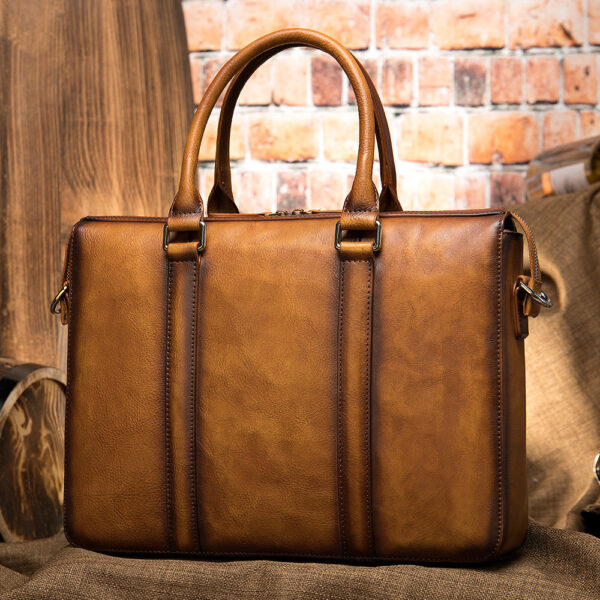 Vintage Men's Leather Briefcase Fashionable Business 14 Inch Computer Handbag - Image 2