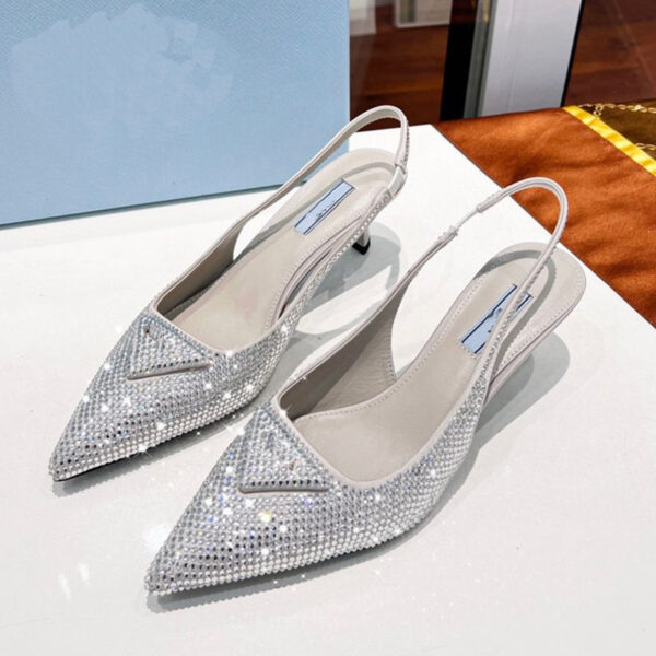 Women's Triangle  Pointed Rhinestone Cat Heel Sandals - Image 5