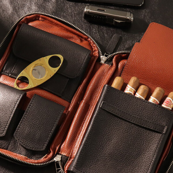 Leather Cigar Bag Carry-on Travel Portable Moisturizing Cigar Case - Image 4