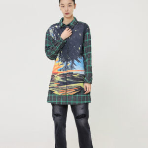 Women's Lapel Printed Designer Mid-length Shirt