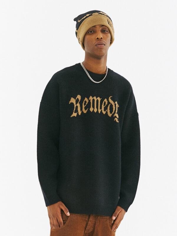 Men's Letter Devil Crew Neck Loose Sweater - Image 3