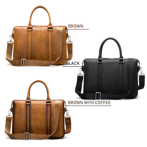 Vintage Men's Leather Briefcase Fashionable Business 14 Inch Computer Handbag - Image 8