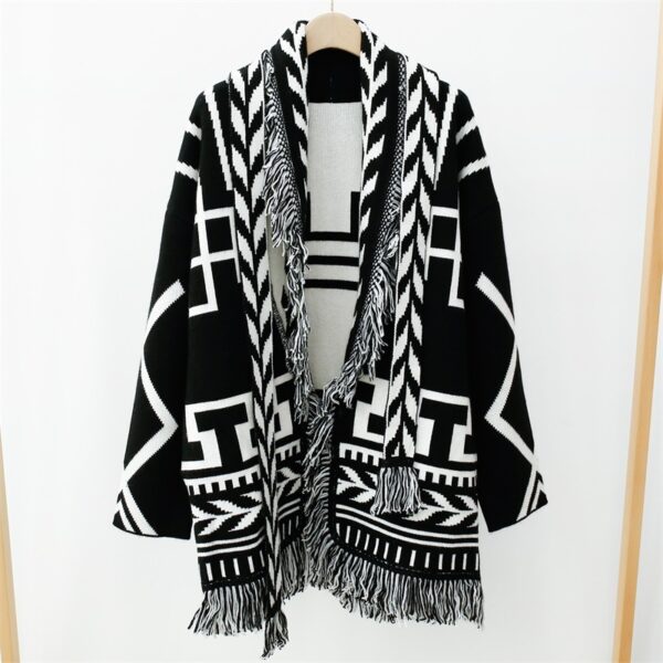 Large Pattern Embroidery Tassel Sweater Coat - Image 9