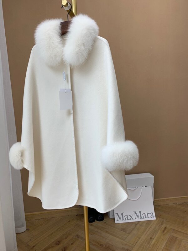 Cape Fox Fur Collar Cashmere Wavy Coat - Image 6