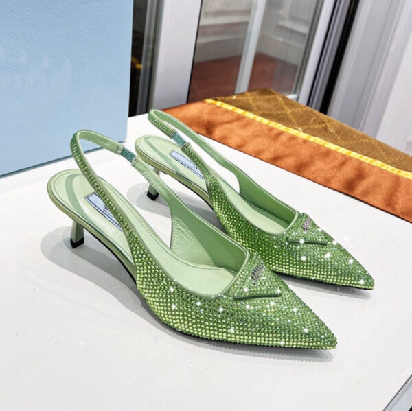 Women's Triangle  Pointed Rhinestone Cat Heel Sandals - Image 3