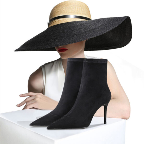 Women's Leather Suede Stretch High Heel Booties - Image 5