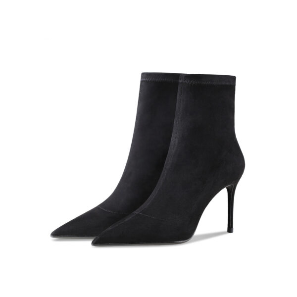 Women's Leather Suede Stretch High Heel Booties - Image 8