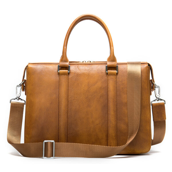 Vintage Men's Leather Briefcase Fashionable Business 14 Inch Computer Handbag - Image 5