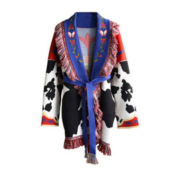 Large Pattern Embroidery Tassel Sweater Coat - Image 10