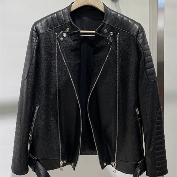 Men's Sheep Bubble Cropped Leather Jacket - Image 5