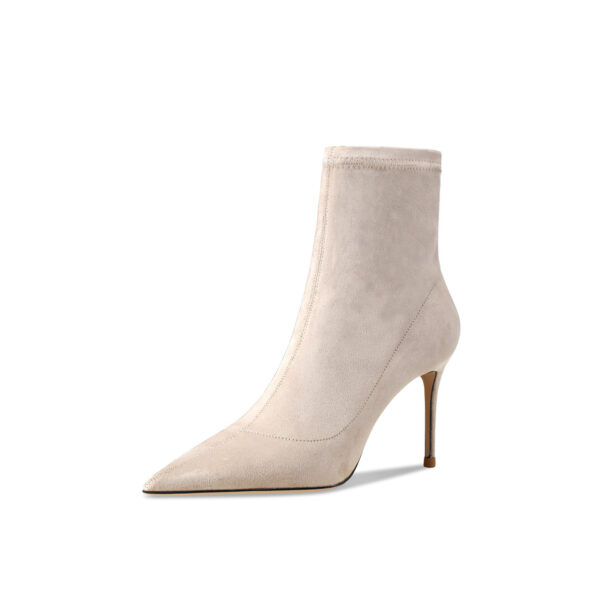 Women's Leather Suede Stretch High Heel Booties - Image 9