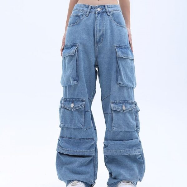 American High Street Multi-pocket Washed Baggy Jeans - Image 4