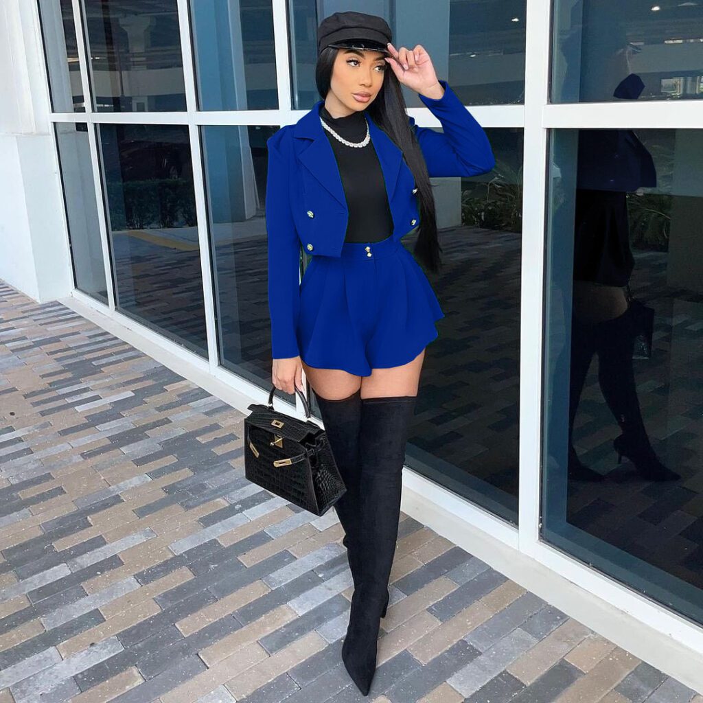 Women's Fashion Slim Solid Color Two-piece Set