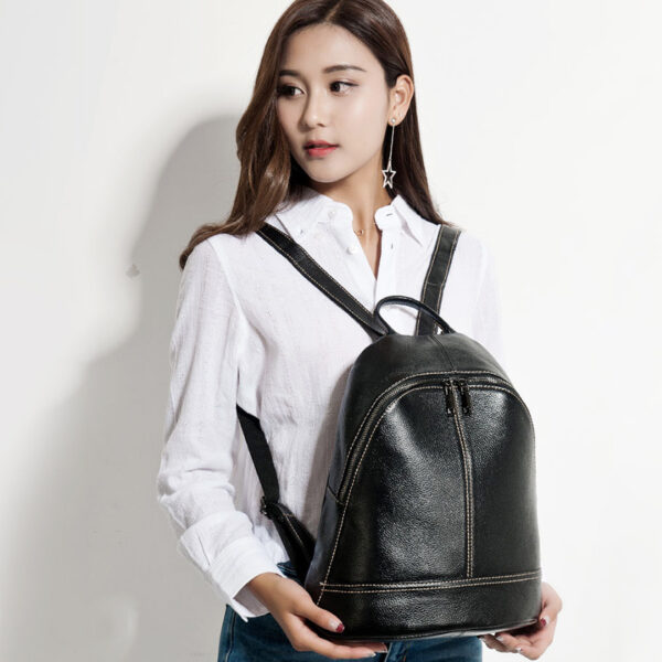 College Style Casual Top Layer Leather Backpack - Image 2