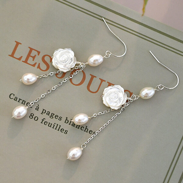 Fashionable Freshwater Pearl Camellia Earrings - Image 3