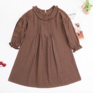 Lace Long-sleeved Solid Color Linen Pastoral Children's Dress