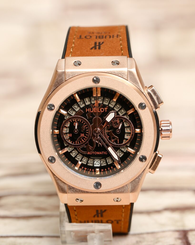 A luxury watch with leather straps