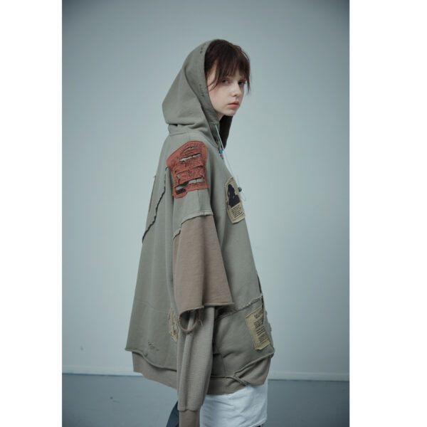 Stitching fake two patch destruction sweater - Image 4