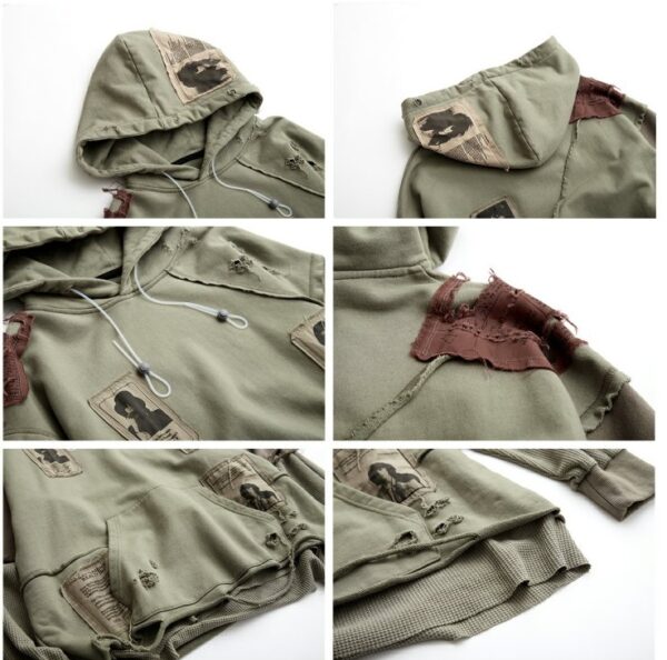 Stitching fake two patch destruction sweater - Image 7