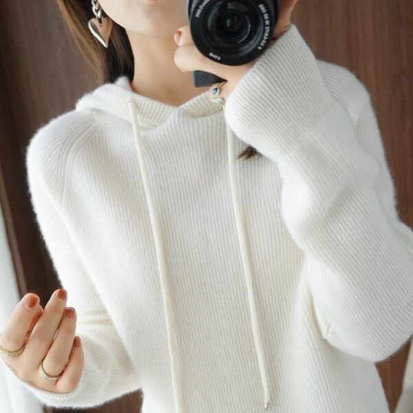 Hooded Cashmere Sweater Women's Pullover Loose Short Hooded Sweater - Image 3